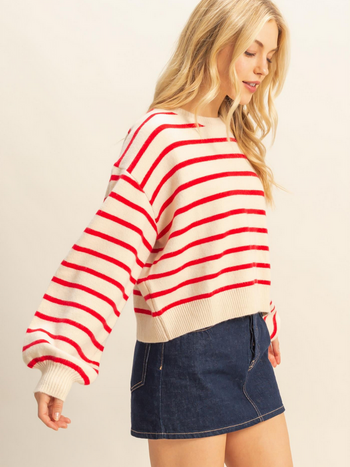 HYFVE Striped Button Back Sweater