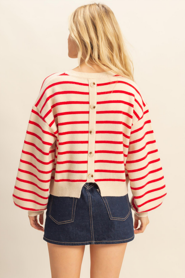 HYFVE Striped Button Back Sweater