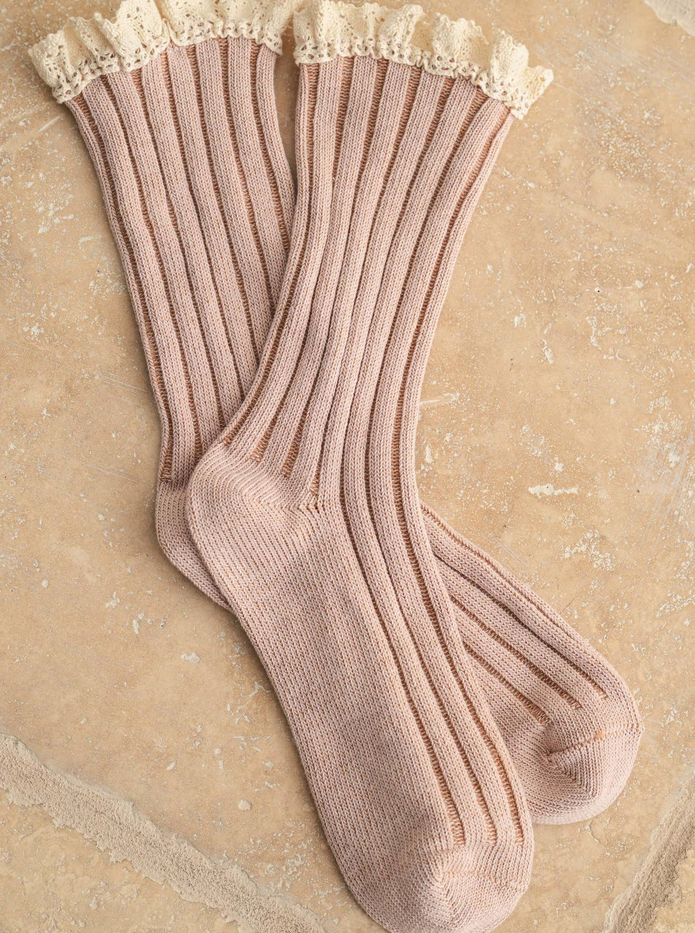 Miou Muse Ribbed Crochet Trim Socks