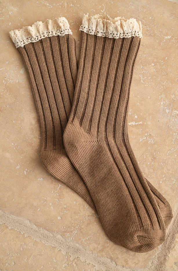 Miou Muse Ribbed Crochet Trim Socks
