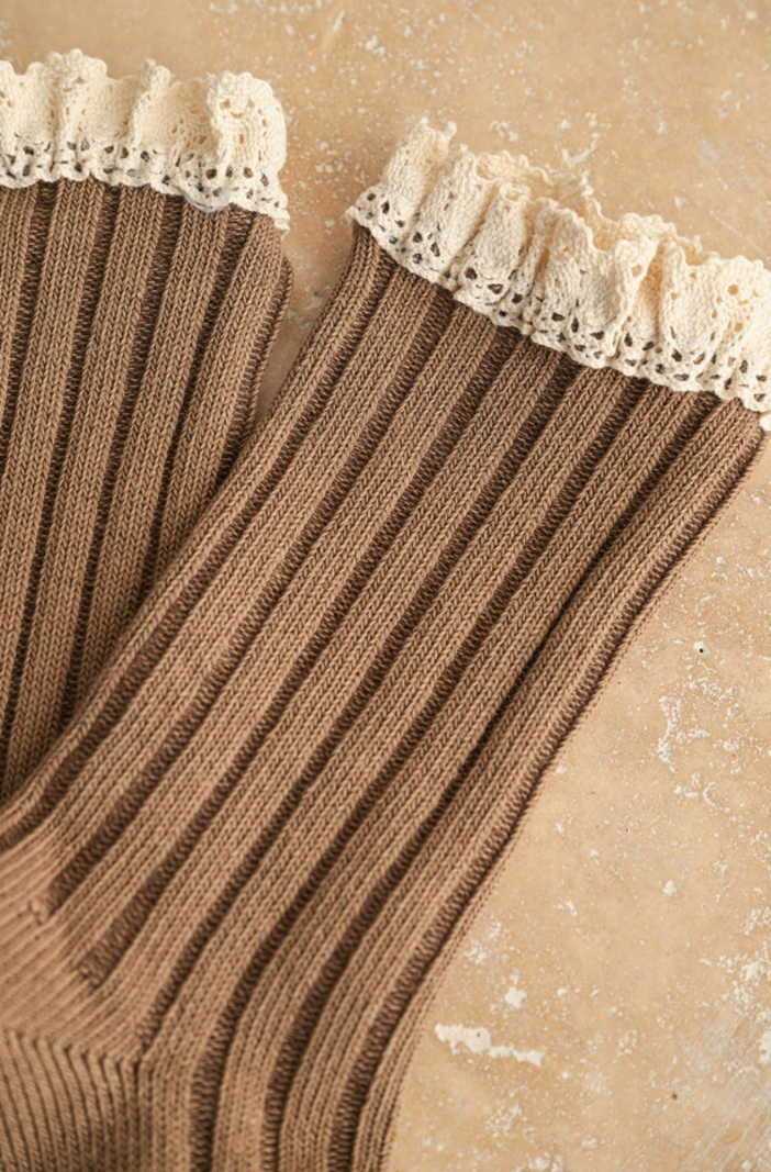 Miou Muse Ribbed Crochet Trim Socks