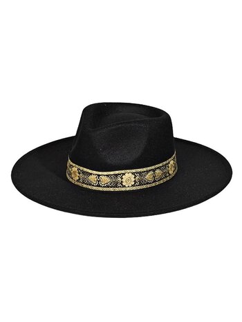 Fame Floral Ribbon Trim Felted Hat Black