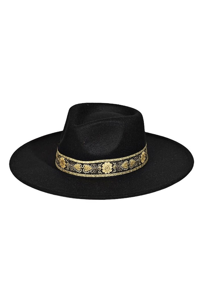 Fame Floral Ribbon Trim Felted Hat Black