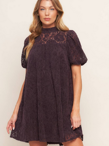Flying Tomato Puff Sleeve Lace Dress
