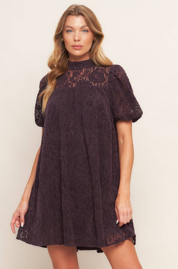 Flying Tomato Puff Sleeve Lace Dress