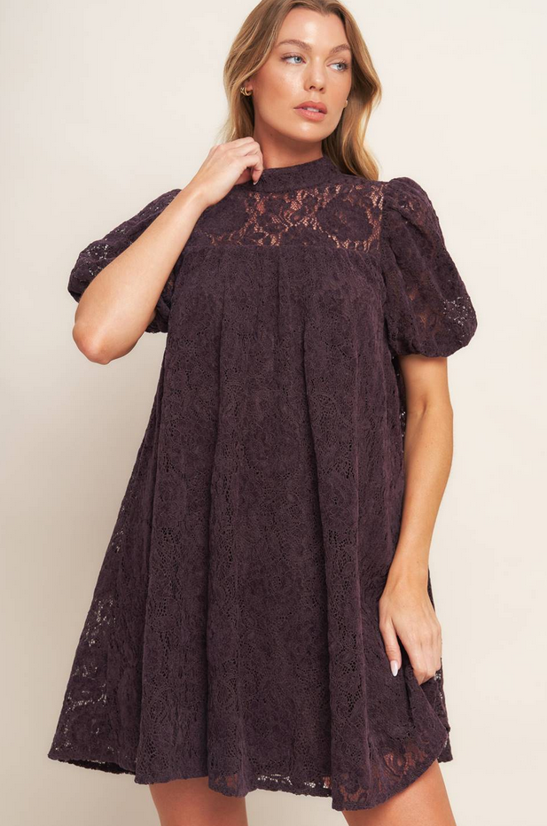 Flying Tomato Puff Sleeve Lace Dress