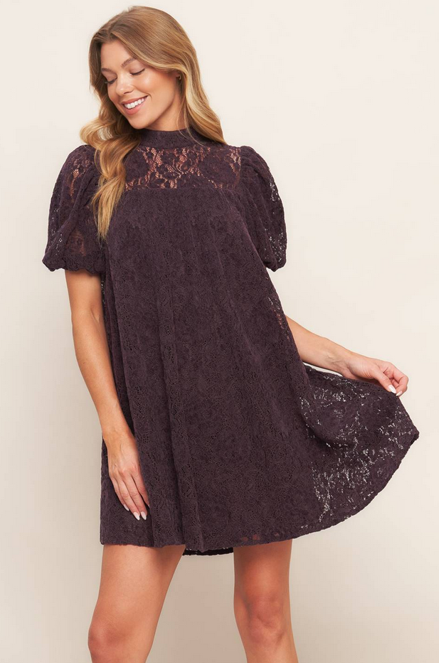 Flying Tomato Puff Sleeve Lace Dress