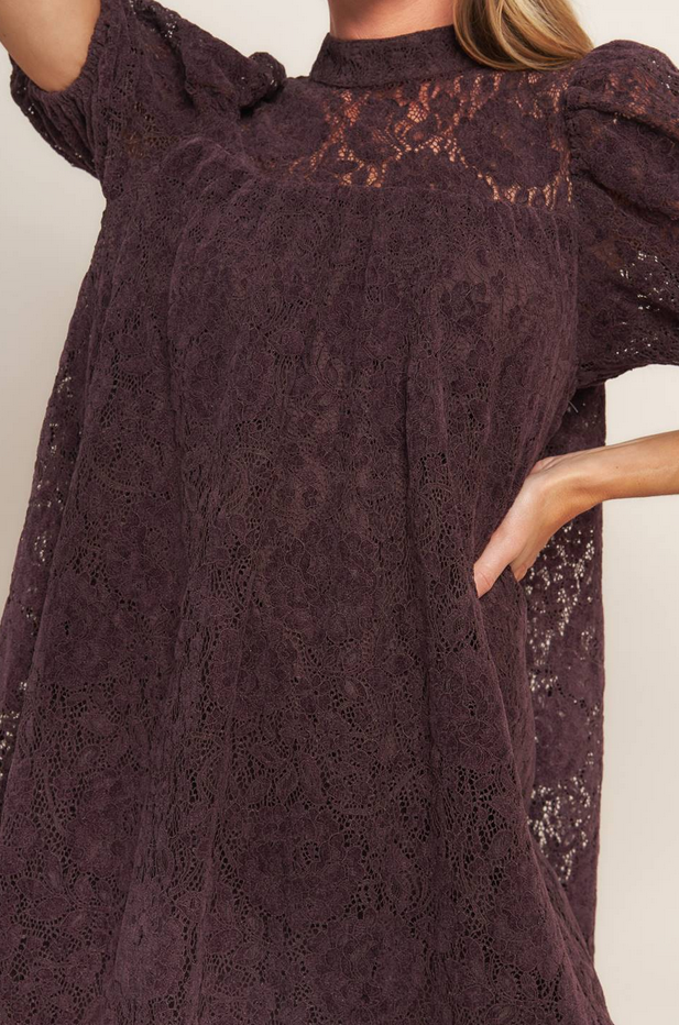Flying Tomato Puff Sleeve Lace Dress