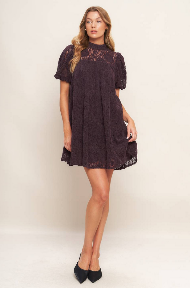 Flying Tomato Puff Sleeve Lace Dress