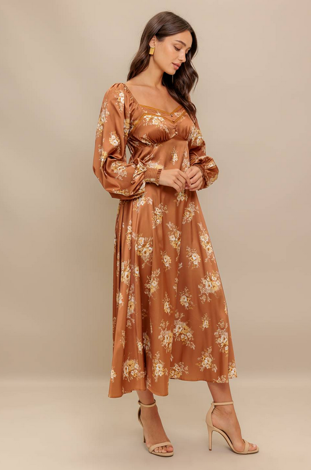 Flying Tomato Silky Fall Floral Dress