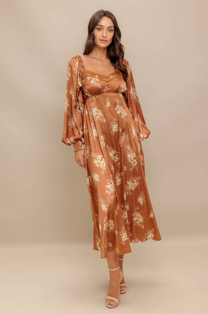 Flying Tomato Silky Fall Floral Dress