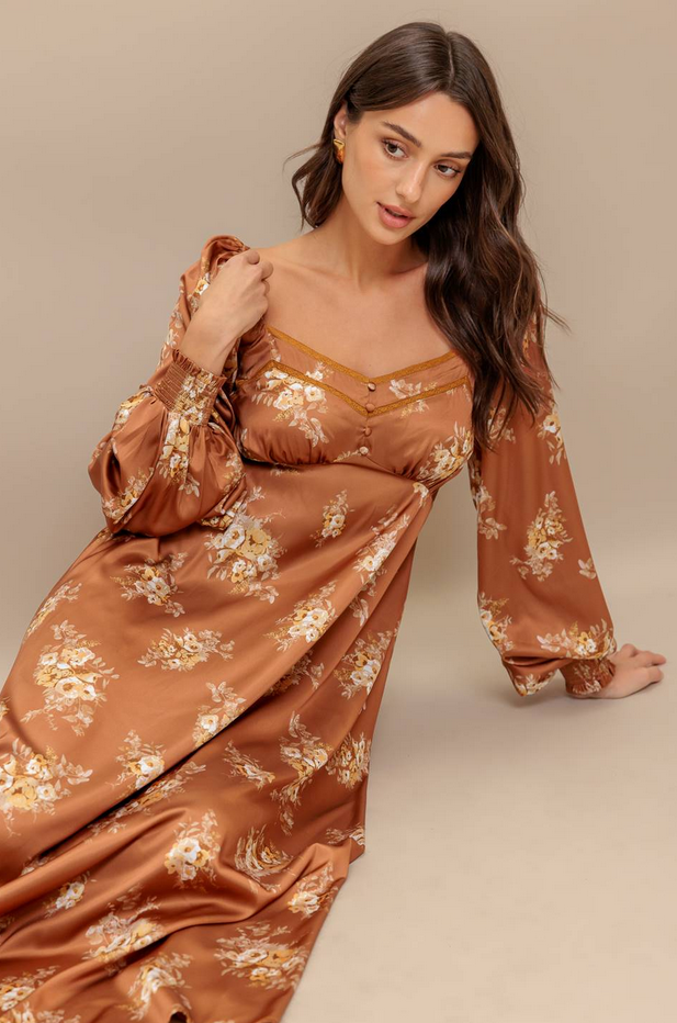 Flying Tomato Silky Fall Floral Dress