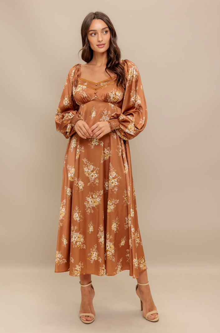 Flying Tomato Silky Fall Floral Dress