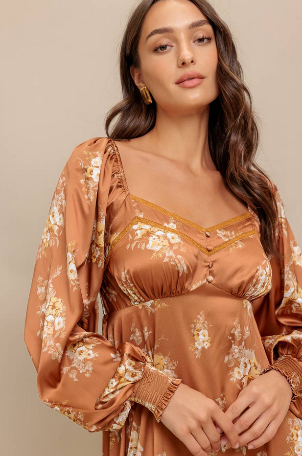 Flying Tomato Silky Fall Floral Dress