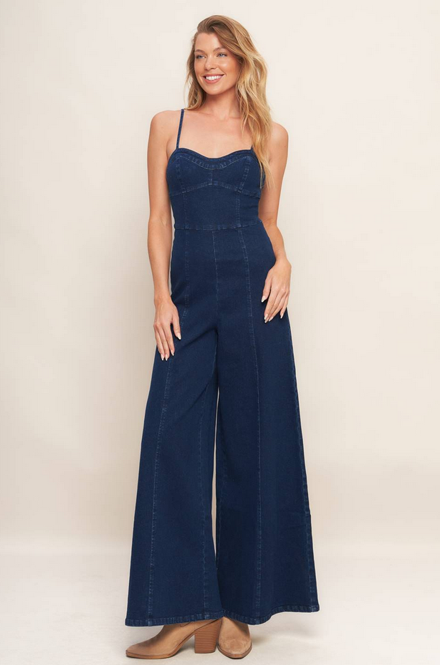 Flying Tomato Super Wide Leg Denim Jumpsuit