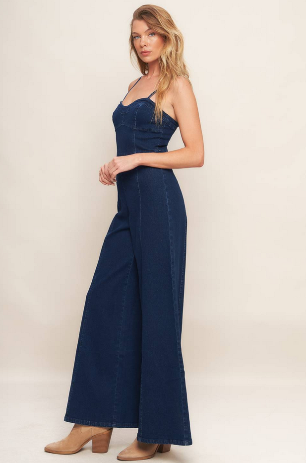 Flying Tomato Super Wide Leg Denim Jumpsuit