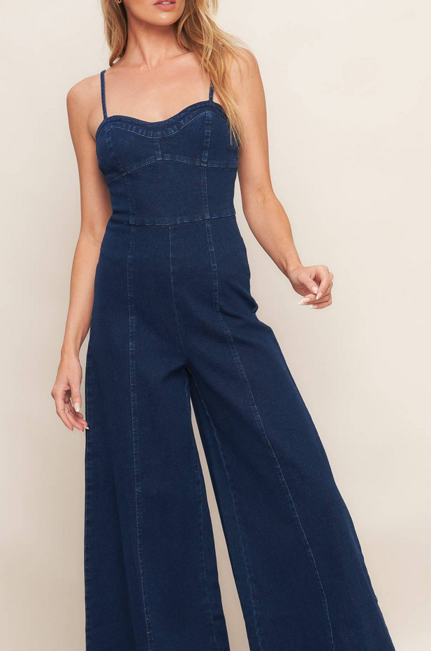 Flying Tomato Super Wide Leg Denim Jumpsuit