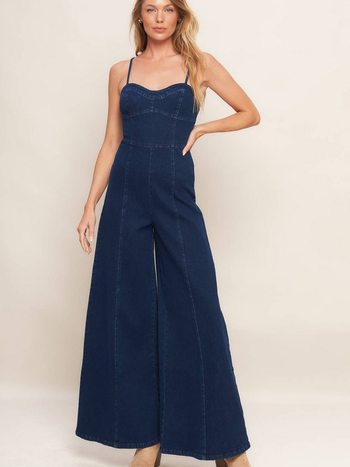 Flying Tomato Super Wide Leg Denim Jumpsuit