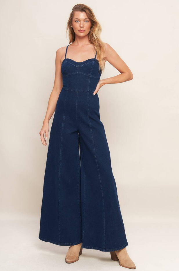 Flying Tomato Super Wide Leg Denim Jumpsuit