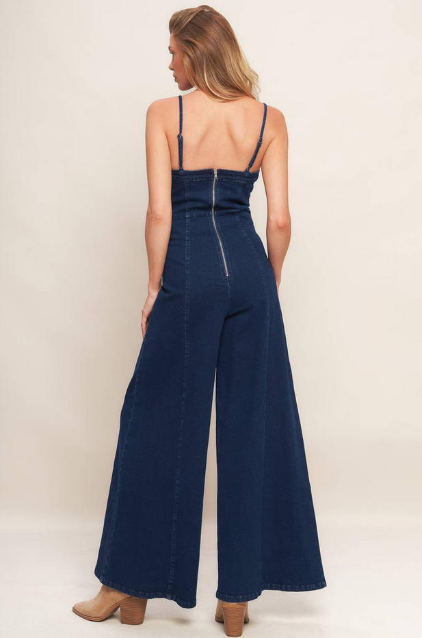 Flying Tomato Super Wide Leg Denim Jumpsuit