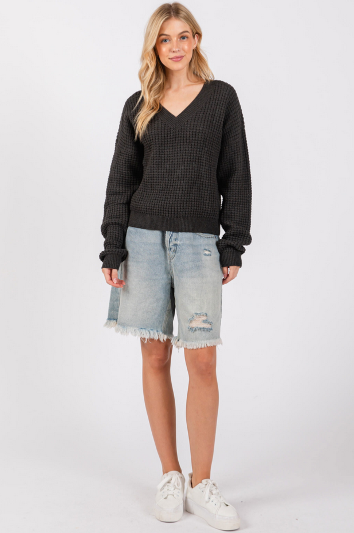 Final Touch Washed Waffle Knit Sweater