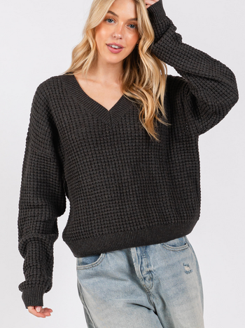 Final Touch Washed Waffle Knit Sweater