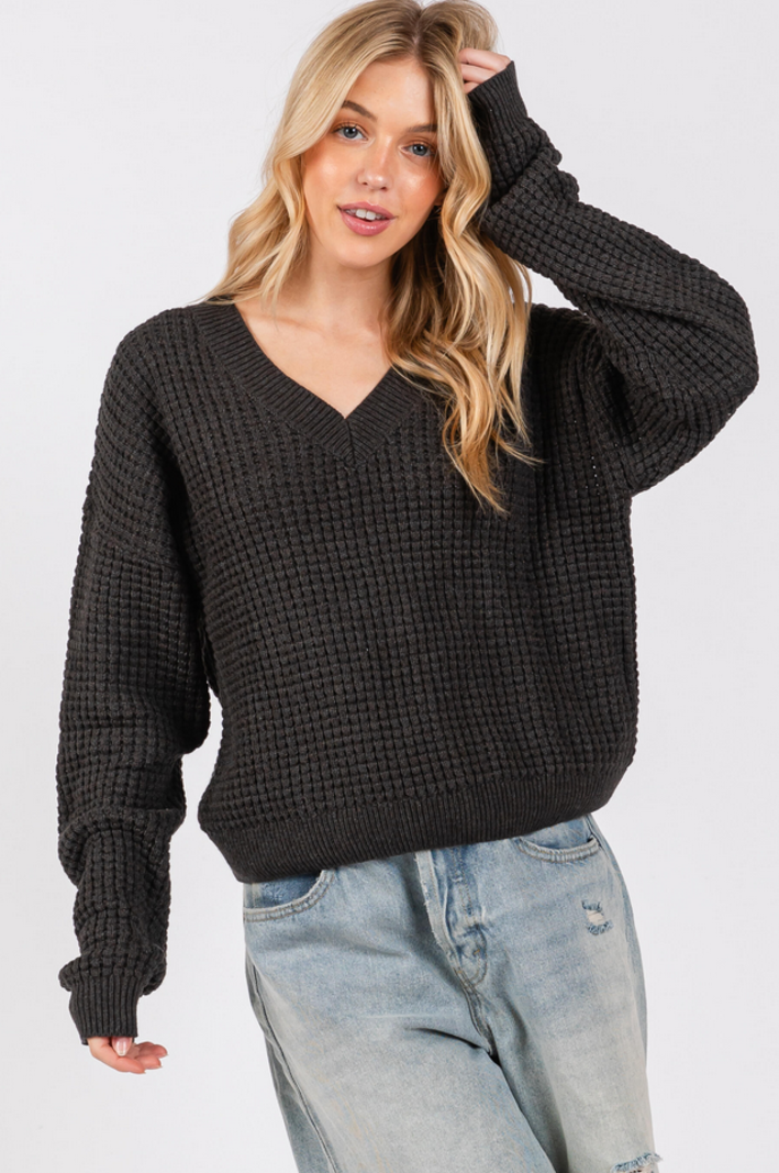 Final Touch Washed Waffle Knit Sweater