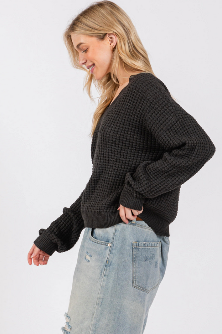 Final Touch Washed Waffle Knit Sweater