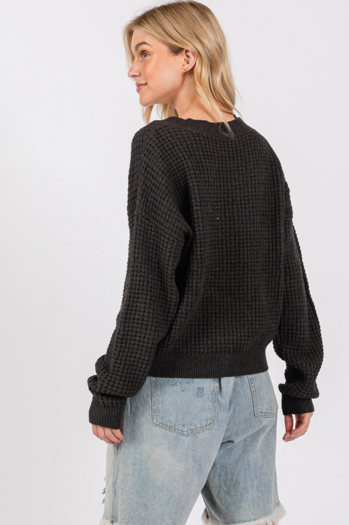 Final Touch Washed Waffle Knit Sweater