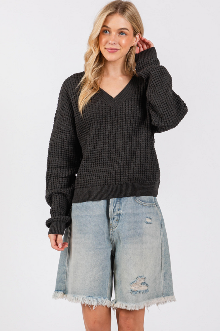 Final Touch Washed Waffle Knit Sweater