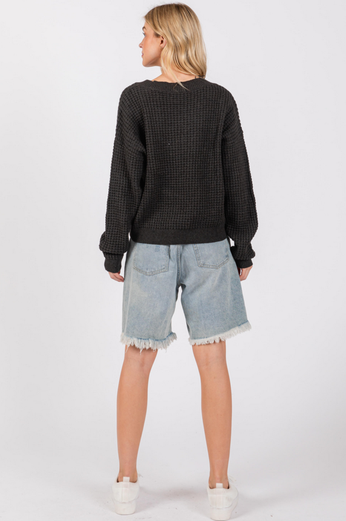 Final Touch Washed Waffle Knit Sweater
