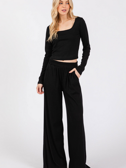 Final Touch Wide Leg Ribbed Pants