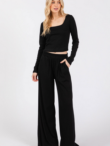 Final Touch Wide Leg Ribbed Pants