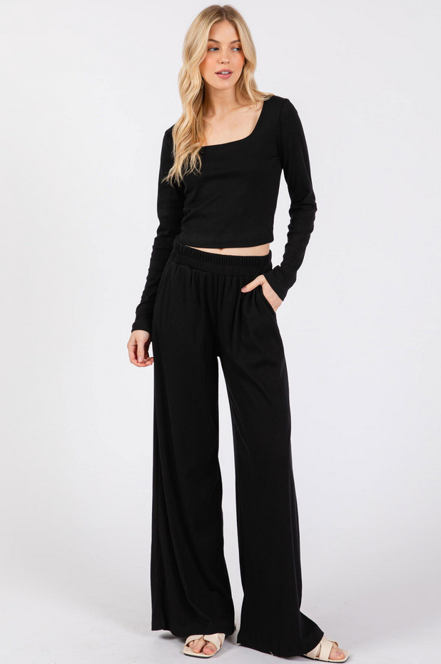 Final Touch Wide Leg Ribbed Pants