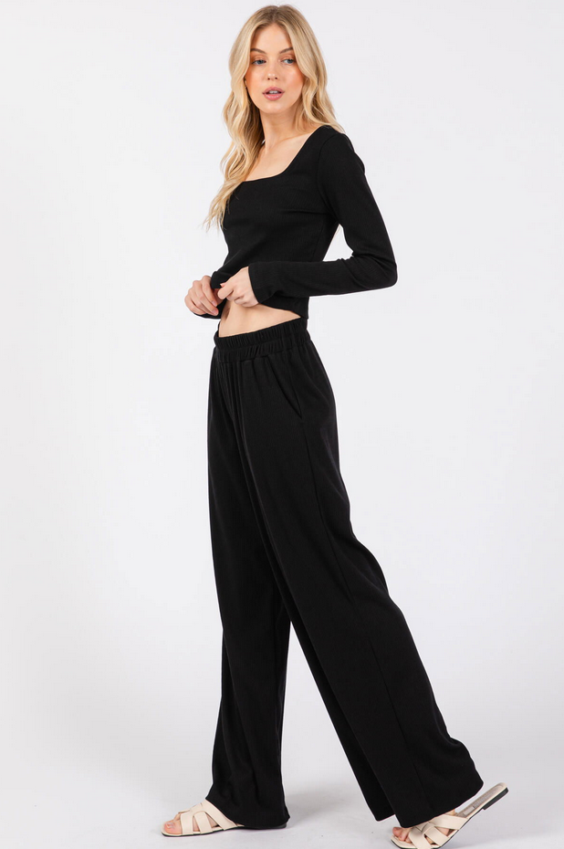 Final Touch Wide Leg Ribbed Pants