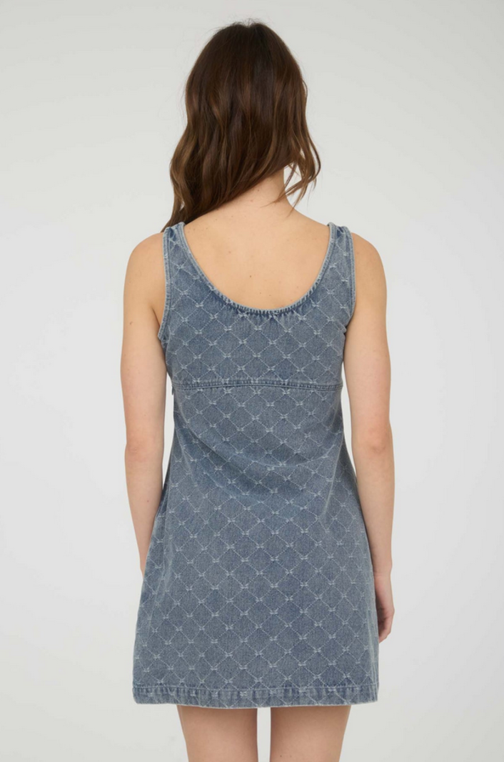 Blu Pepper Bow Print Denim Dress