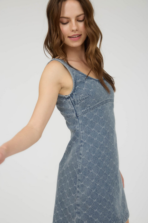 Blu Pepper Bow Print Denim Dress