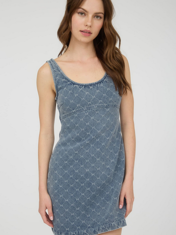 Blu Pepper Bow Print Denim Dress