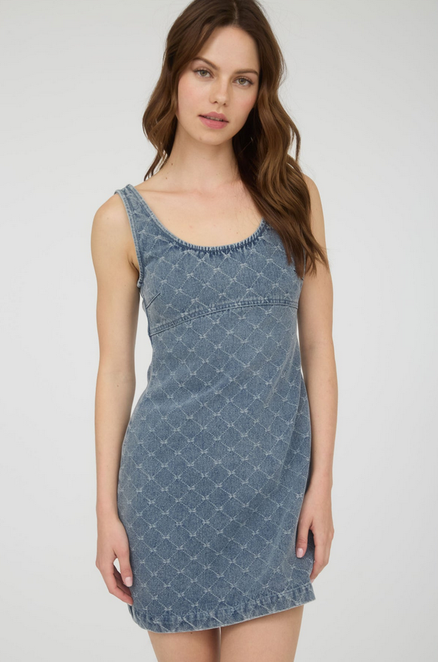 Blu Pepper Bow Print Denim Dress
