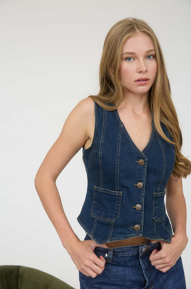 Blu Pepper Tiny Pocket Denim Vest