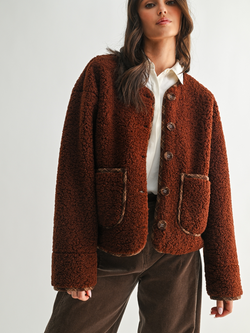 Wishlist Plaid Trim Sherpa Jacket