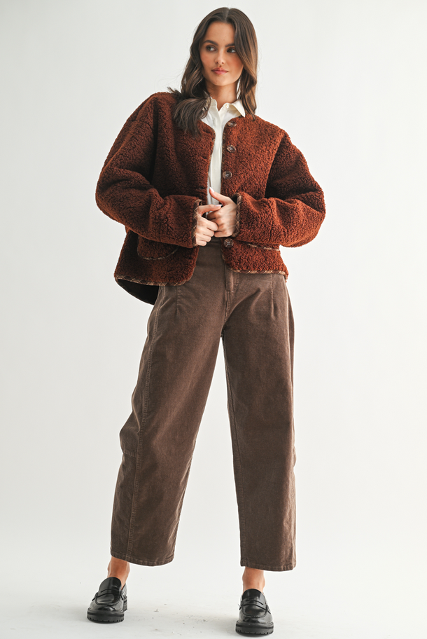 Wishlist Plaid Trim Sherpa Jacket