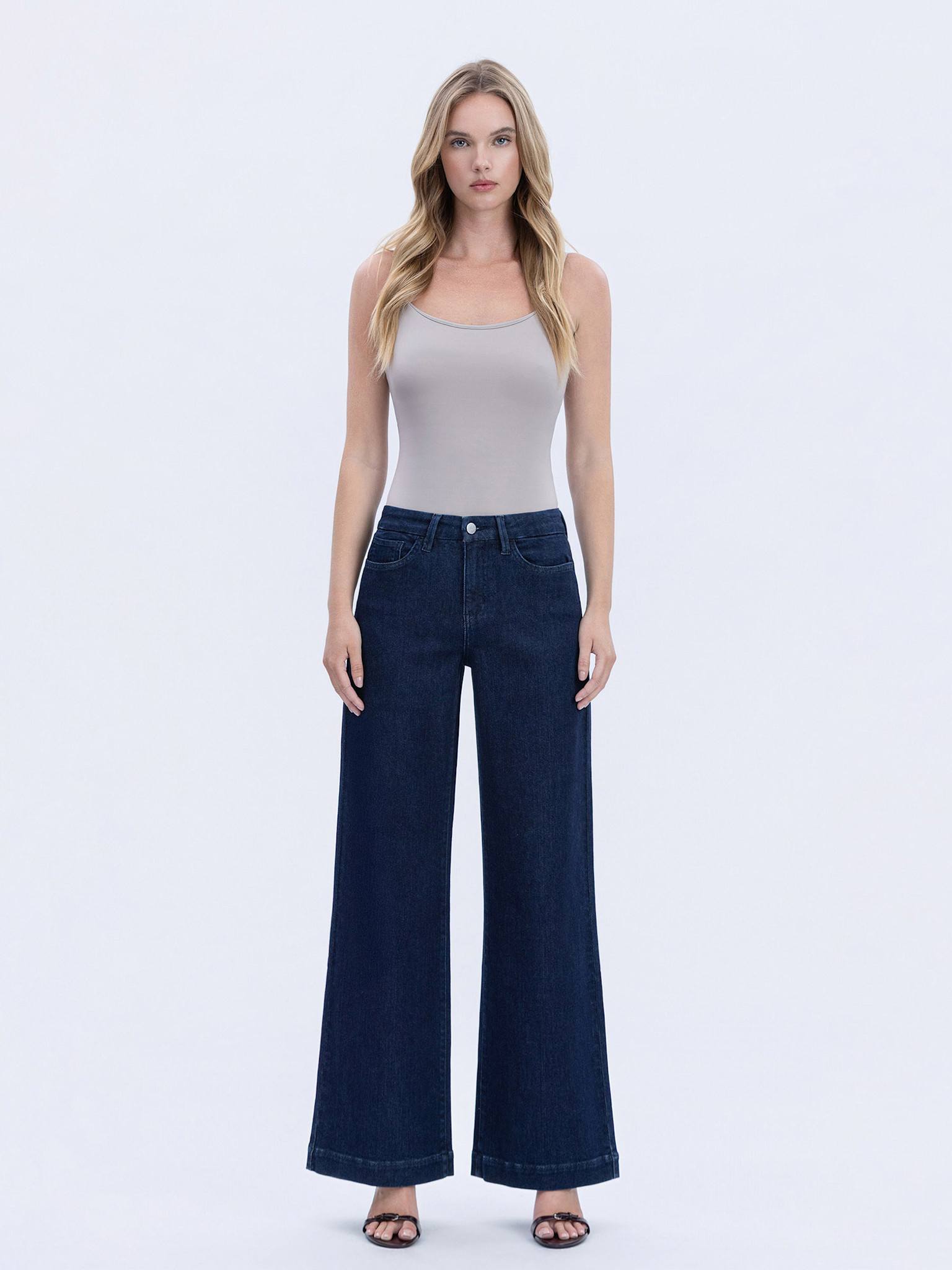 Flying Monkey High Rise Trouser Hem Wide Leg Jeans