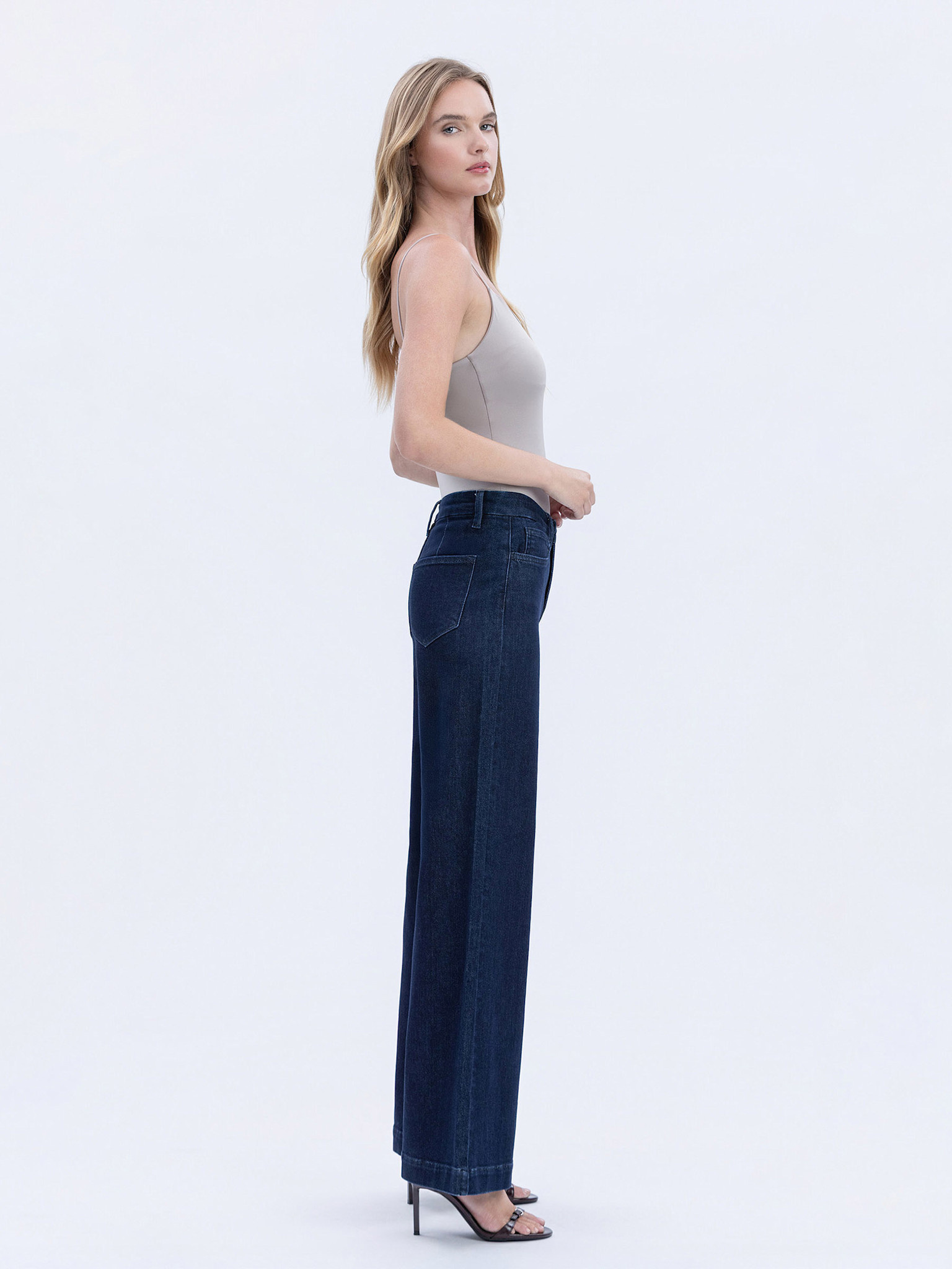 Flying Monkey High Rise Trouser Hem Wide Leg Jeans