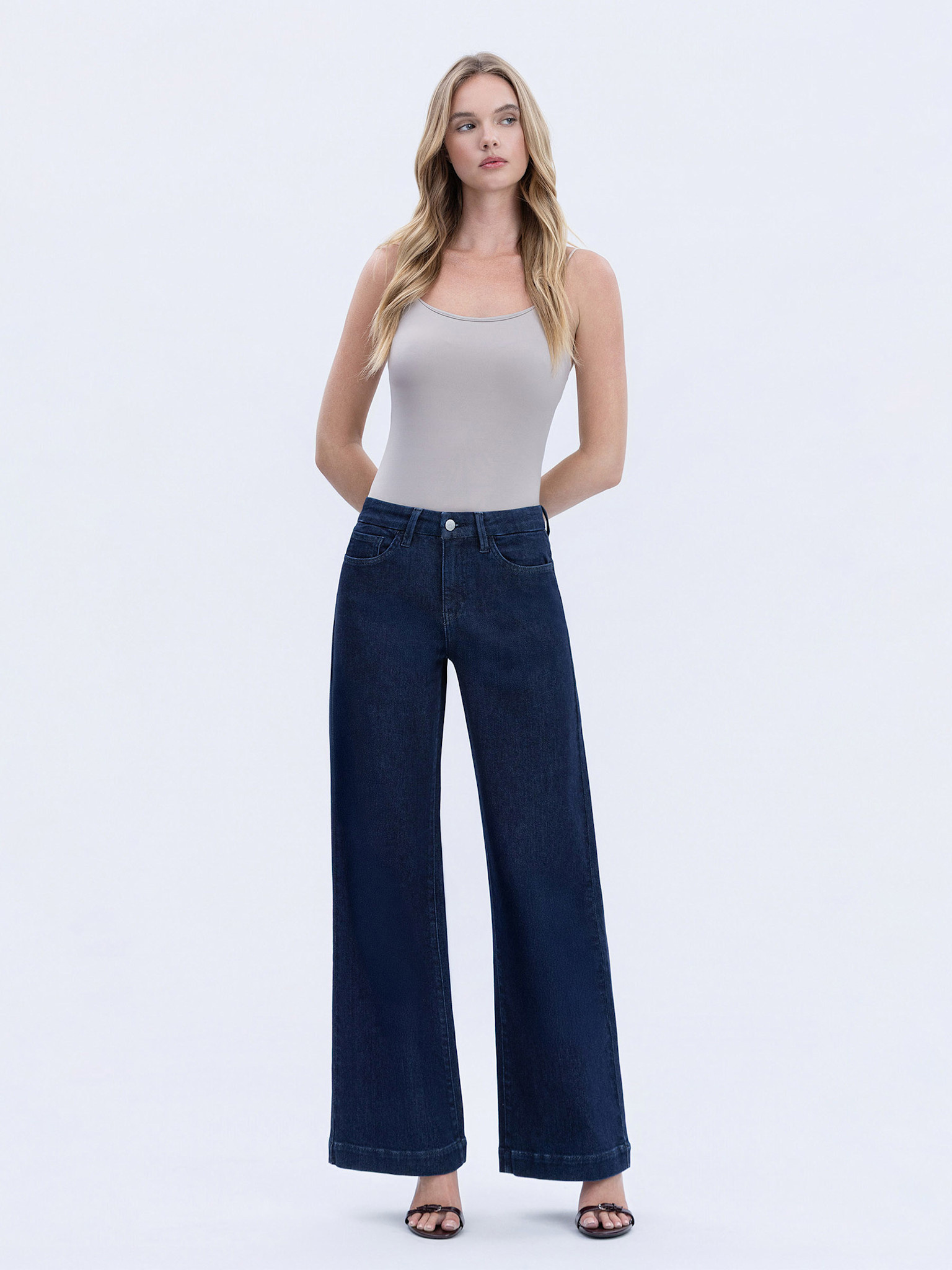 Flying Monkey High Rise Trouser Hem Wide Leg Jeans