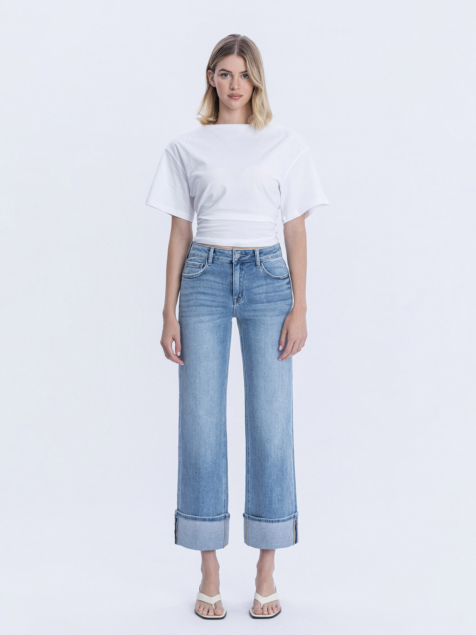 Flying Monkey High Rise Cuffed Slim Wide Leg Jeans