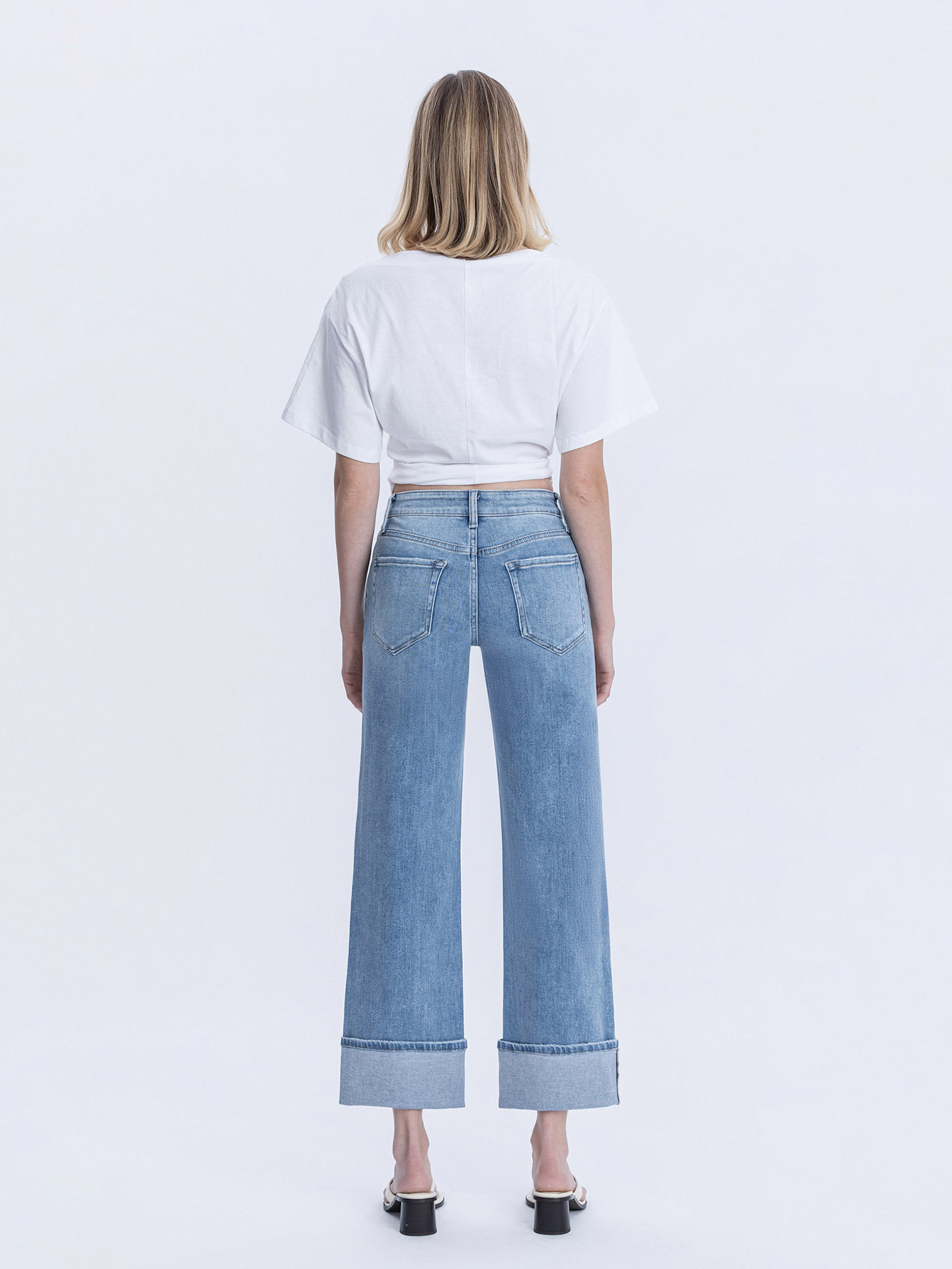 Flying Monkey High Rise Cuffed Slim Wide Leg Jeans