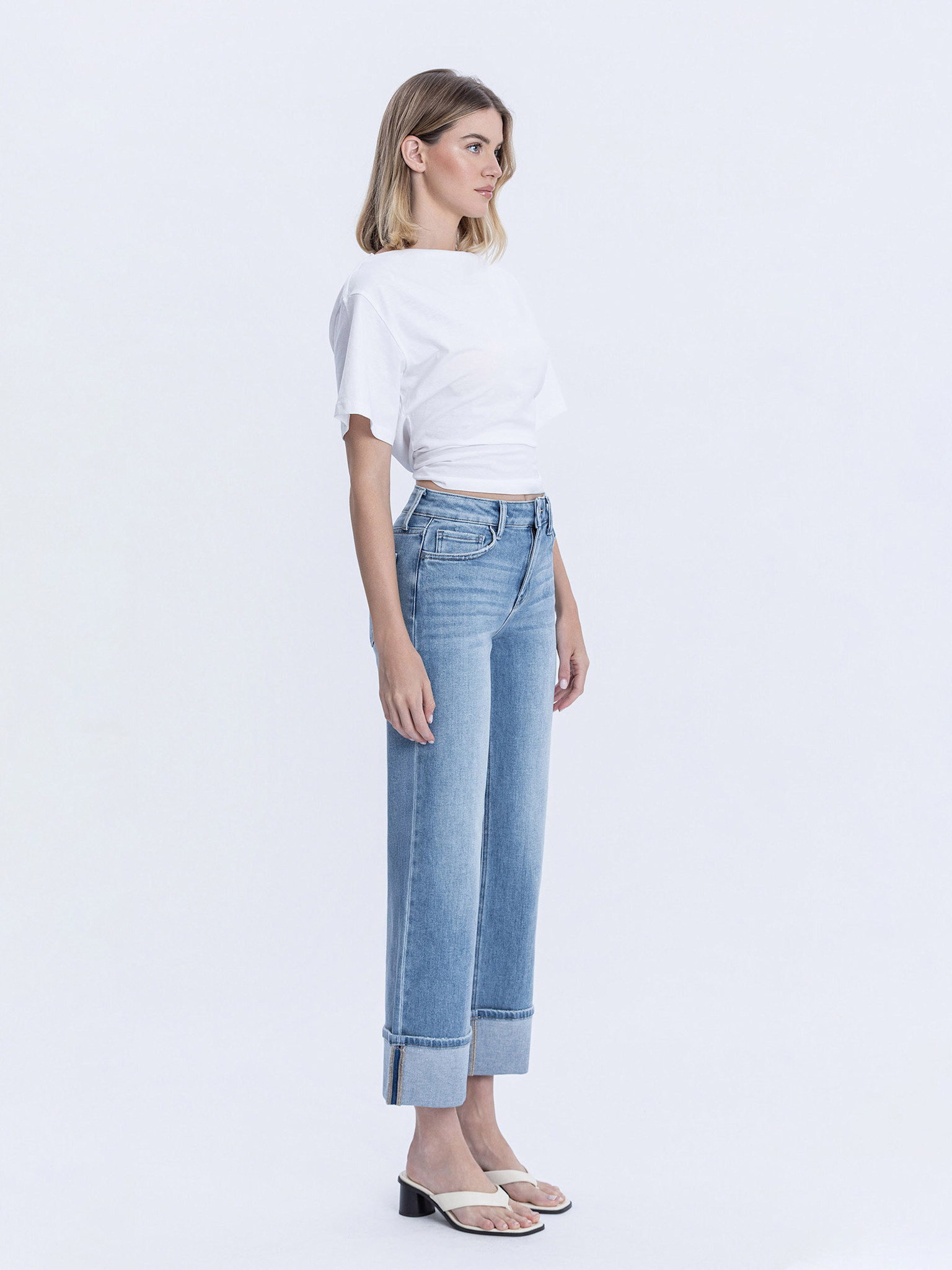 Flying Monkey High Rise Cuffed Slim Wide Leg Jeans