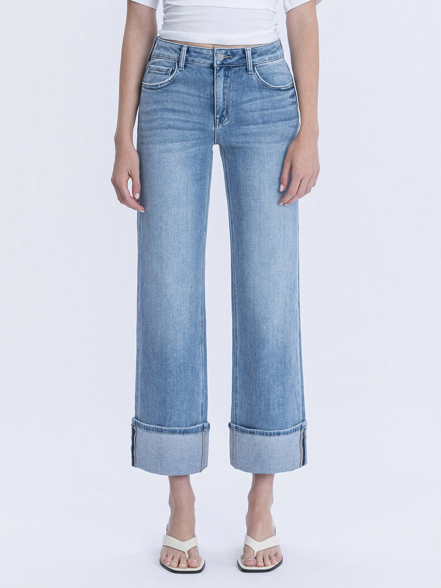 Flying Monkey High Rise Cuffed Slim Wide Leg Jeans