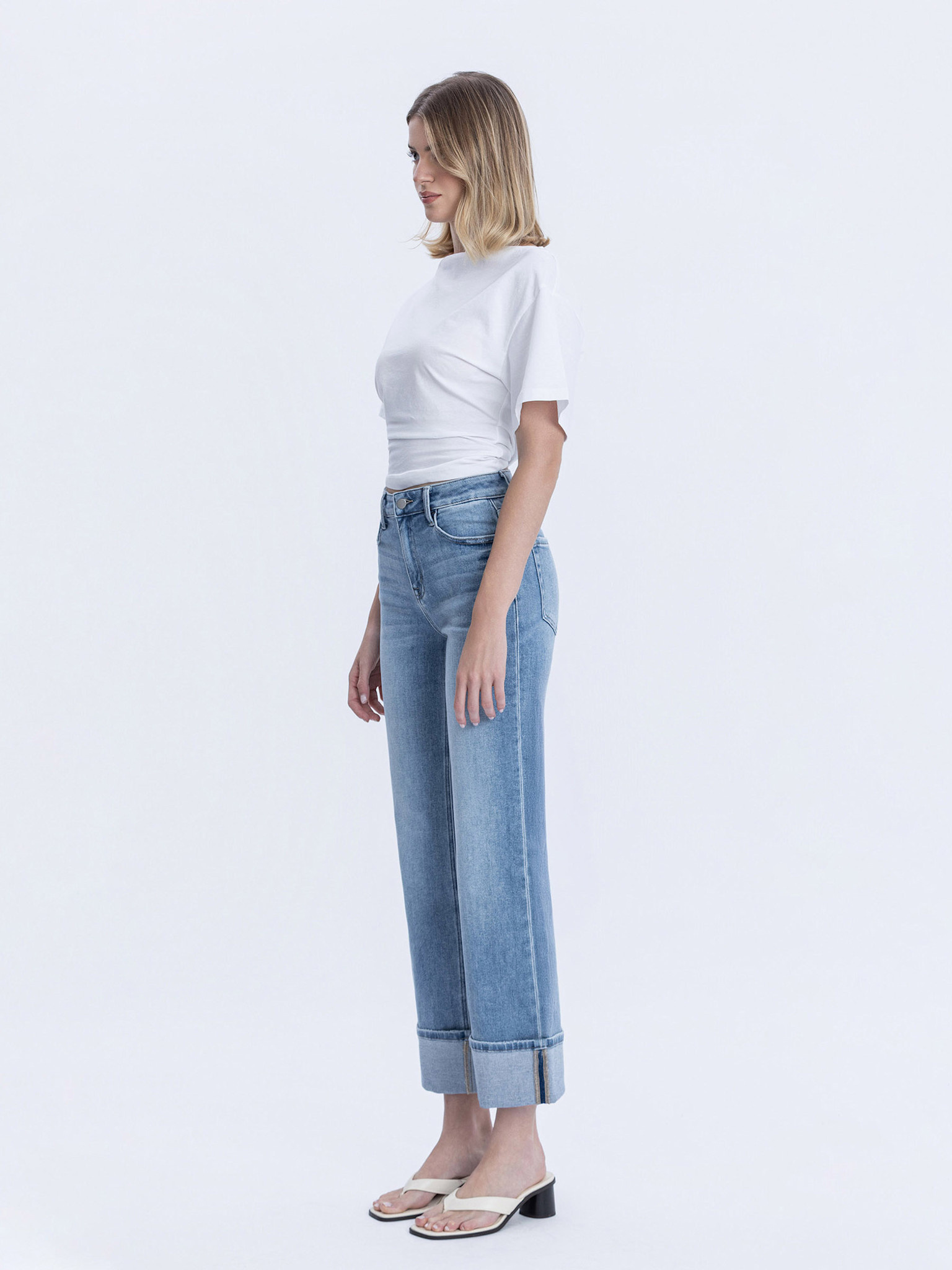 Flying Monkey High Rise Cuffed Slim Wide Leg Jeans